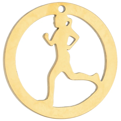 Colgante redondo de 19 mm - motivo de corredora para joyas de running - Acero inoxidable 316 Dorado x1