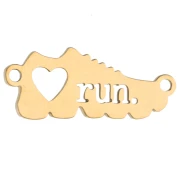 Entrepieza para pulsera de baloncesto de 16 x 6,5 mm con la inscripción «run» grabada, para joyas de running. Acero inoxidable 316 dorado x 1