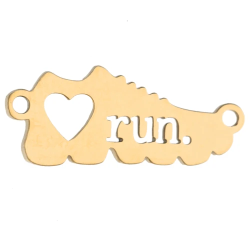 Entrepieza para pulsera de baloncesto de 16 x 6,5 mm con la inscripción «run» grabada, para joyas de running. Acero inoxidable 316 dorado x 1