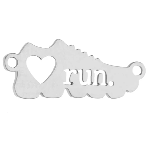 Entrepieza para pulsera de baloncesto de 16 x 6,5 mm con la inscripción «run» grabada, para joyas de running - Acero inoxidable 316 x1