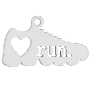 Dije de baloncesto de 8 x 14 mm con la inscripción «run» grabado, para joyas de running - Acero inoxidable 316 x 1