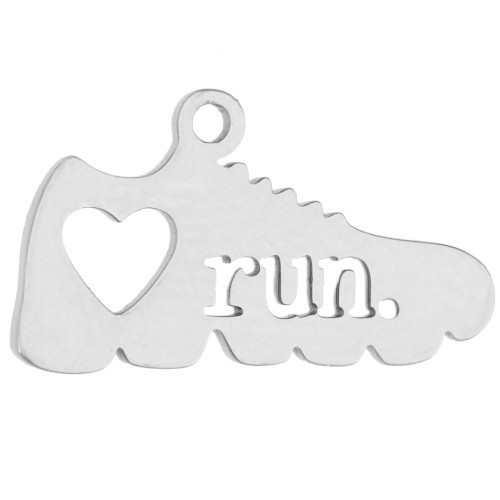 Dije de baloncesto de 8 x 14 mm con la inscripción «run» grabado, para joyas de running - Acero inoxidable 316 x 1