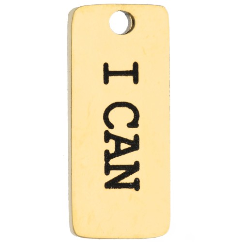Dije rectangular de 16 x 7 mm con el grabado «I can» - Acero inoxidable 316 dorado x1