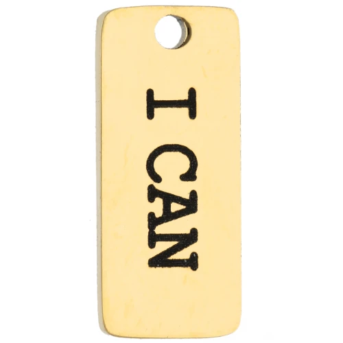 Dije rectangular de 16 x 7 mm con el grabado «I can» - Acero inoxidable 316 dorado x1