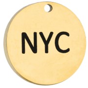 Texto - Dije redondo de 14 mm con grabado «NYC» - Maratón de Nueva York - Acero inoxidable 316 Dorado x1 Dije redondo de 14 mm con grabado «NYC» - Maratón de Nueva York - Acero inoxidable 316 Dorado x1