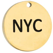 Dije redondo de 14 mm con grabado «NYC» - Maratón de Nueva York - Acero inoxidable 316 Dorado x1