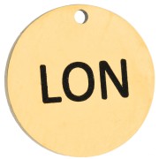 Dije redondo de 14 mm con la inscripción «LON» grabada - Maratón de Londres - Acero inoxidable 316 dorado x1