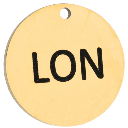 Dije redondo de 14 mm con la inscripción «LON» grabada - Maratón de Londres - Acero inoxidable 316 dorado x1