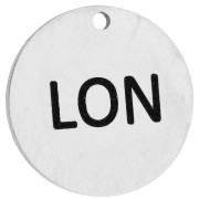 Texto - Dije redondo de 14 mm con la inscripción «LON» grabada - Maratón de Londres - Acero inoxidable 316 x 1 Dije redondo de 14 mm con la inscripción «LON» grabada - Maratón de Londres - Acero inoxidable 316 x 1