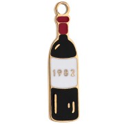 Dije con forma de botella de vino, 18 x 5 mm, resina epoxi - Acero inoxidable 316 Dorado - Negro|raw }}