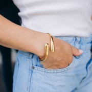 Pulsera brazalete rígida articulada con forma de gota - 22 x 210 mm - Acero inoxidable 304 Dorado x 1