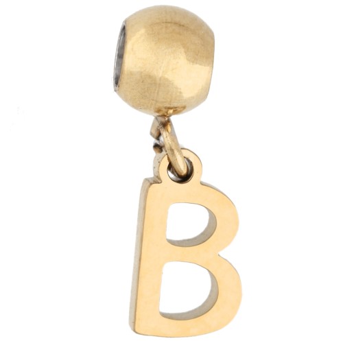 Cuenta pasante de 5 mm con dije con la letra B - Acero inoxidable 304 Dorado x1