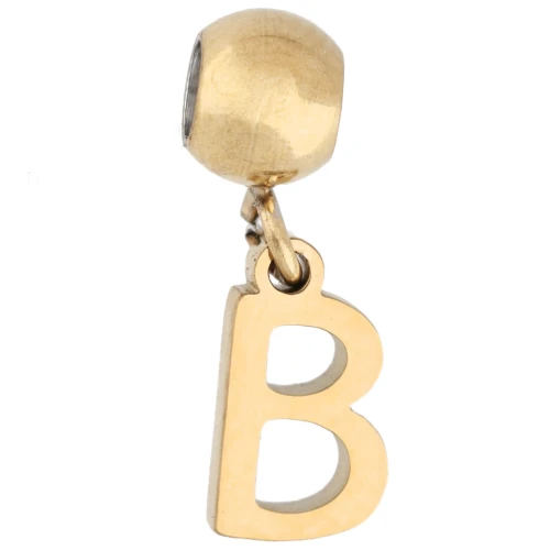 Cuenta pasante de 5 mm con dije con la letra B - Acero inoxidable 304 Dorado x1