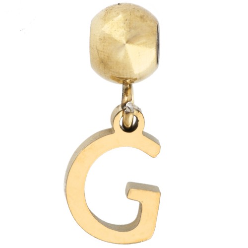 Cuenta pasante de 5 mm con dije con la letra G - Acero inoxidable 304 dorado x1