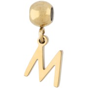 M - Cuenta pasante de 5 mm con dije con la letra M - Acero inoxidable 304 Dorado x1 Cuenta pasante de 5 mm con dije con la letra M - Acero inoxidable 304 Dorado x1