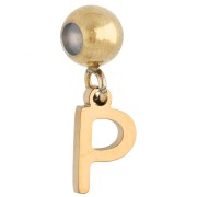P - Cuenta pasante de 5 mm con dije con la letra P - Acero inoxidable 304 Dorado x1 Cuenta pasante de 5 mm con dije con la letra P - Acero inoxidable 304 Dorado x1
