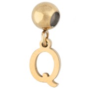 Q - Cuenta pasante de 5 mm con dije con la letra Q - Acero inoxidable 304 Dorado x1 Cuenta pasante de 5 mm con dije con la letra Q - Acero inoxidable 304 Dorado x1