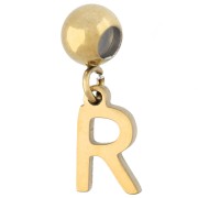 Cuenta pasante de 5 mm con dije con la letra R - Acero inoxidable 304 Dorado x1