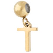 T - Cuenta pasante de 5 mm con dije en forma de letra T - Acero inoxidable 304 Dorado x1 Cuenta pasante de 5 mm con dije en forma de letra T - Acero inoxidable 304 Dorado x1