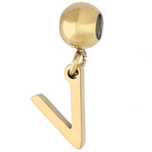 Cuenta pasante de 5 mm con dije en forma de letra V - Acero inoxidable 304 dorado x1
