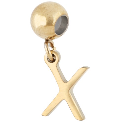 Cuenta pasante de 5 mm con dije en forma de letra X - Acero inoxidable 304 Dorado x1