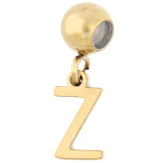Cuenta pasante de 5 mm con dije con la letra Z - Acero inoxidable 304 dorado x1