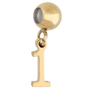 Cuenta pasante de 5 mm con dije con el número 1 - Acero inoxidable 304 dorado x1