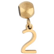 Cuenta pasante de 5 mm con dije con el número 2 - Acero inoxidable 304 Dorado x1
