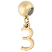 Número - Cuenta pasante de 5 mm con dije con el número 3 - Acero inoxidable 304 Dorado x1 Cuenta pasante de 5 mm con dije con el número 3 - Acero inoxidable 304 Dorado x1