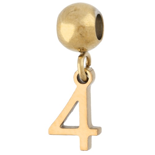 Cuenta pasante de 5 mm con dije con el número 4 - Acero inoxidable 304 Dorado x1