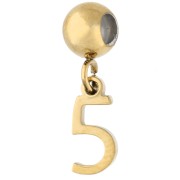 Número - Cuenta pasante de 5 mm con dije con el número 5 - Acero inoxidable 304 Dorado x1 Cuenta pasante de 5 mm con dije con el número 5 - Acero inoxidable 304 Dorado x1
