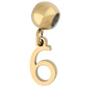 Número - Cuenta pasante de 5 mm con dije con el número 6 - Acero inoxidable 304 Dorado x1 Cuenta pasante de 5 mm con dije con el número 6 - Acero inoxidable 304 Dorado x1