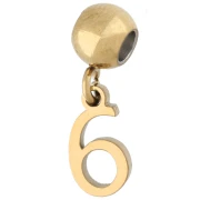 Cuenta pasante de 5 mm con dije con el número 6 - Acero inoxidable 304 Dorado x1