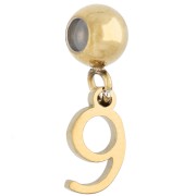 Cuenta pasante de 5 mm con dije con el número 9 - Acero inoxidable 304 Dorado x1