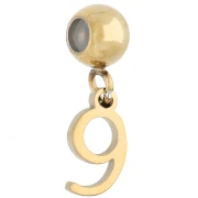 Cuenta pasante de 5 mm con dije con el número 9 - Acero inoxidable 304 Dorado x1