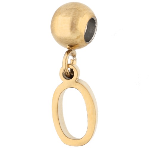 Cuenta pasante de 5 mm con dije con el número 0 - Acero inoxidable 304 Dorado x1