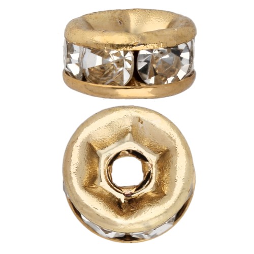 Cuentas redondas con strass de 6 mm - Acero inoxidable 304 Dorado - Crystal x1