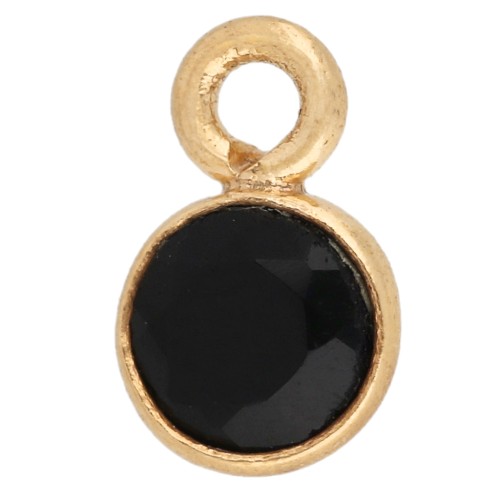 Dije redondo facetado de 5 mm - Chapado en oro de 3 micras - Ónix negro x1
