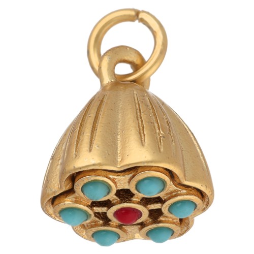 Dije de flor de 10 mm con imitación de piedras preciosas - Dorado en oro fino x1