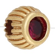 Cuenta redonda estriada de 5 mm con piedra preciosa — Granate — Dorado con oro fino x1|raw }}