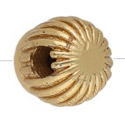 Cuenta redonda estriada de 5 mm con piedra preciosa — Granate — Dorado con oro fino x1