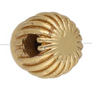 Cuenta redonda estriada de 5 mm con piedra preciosa — Granate — Dorado con oro fino x1