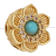 Cuenta en forma de flor de 10 mm con varios orificios, imitación de piedra preciosa y circonitas - Dorado en oro fino|raw }}