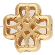 Cuenta en forma de trébol con pistilo, de 13 mm, con varios agujeros y cabujones de imitación de nácar - Dorado con oro fino