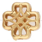 Cuenta en forma de trébol con pistilo, de 13 mm, con varios agujeros y cabujones de imitación de nácar - Dorado con oro fino
