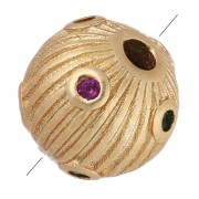 Cuenta redonda estriada de 7 mm y óxidos de circonio - Dorado con oro fino - Fucsia - Verde|raw }}