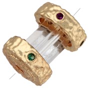Cuenta tubular martillada de 12 x 9 mm con óxidos de circonio - Dorado con oro fino x1|raw }}