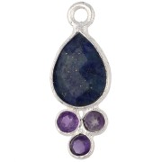 Amatista - Colgante en forma de gota de 18 x 7 mm con piedra preciosa y baño plateado: lapislázuli y amatista Colgante en forma de gota de 18 x 7 mm con piedra preciosa y baño plateado: lapislázuli y amatista