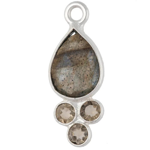 Colgante en forma de gota de 18 x 7 mm con piedra preciosa y baño de plata fina: labradorita y citrino
