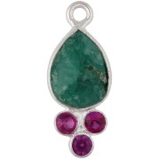 Colgante en forma de gota de 18 x 7 mm con piedra preciosa, chapado en plata fina con imitación de esmeralda y calcedonia
